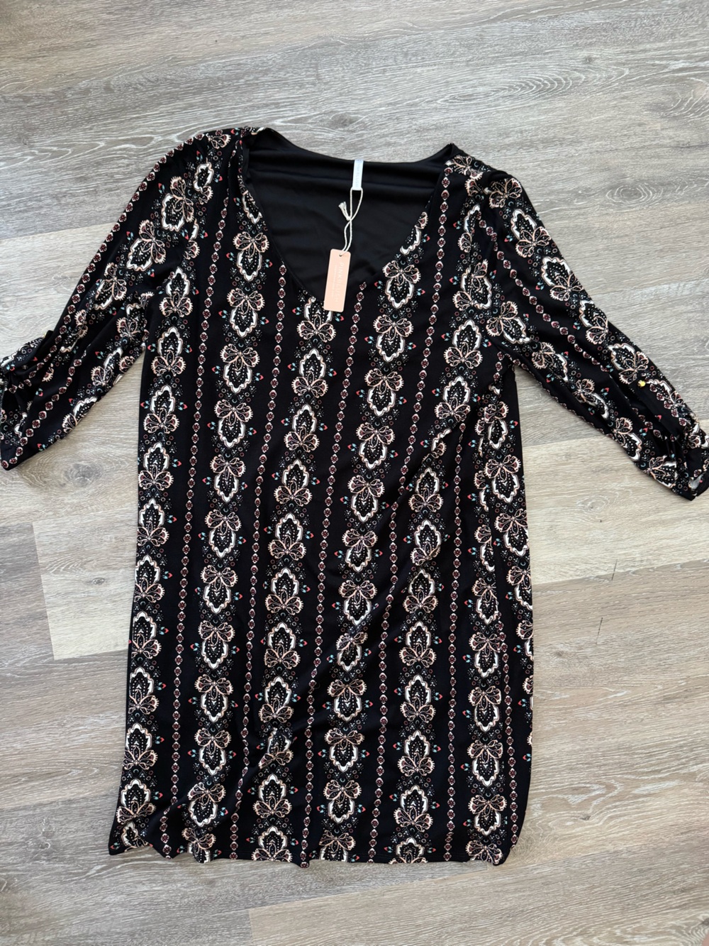 Pinkblush Black Dress with Pink and Cream Paisley Print